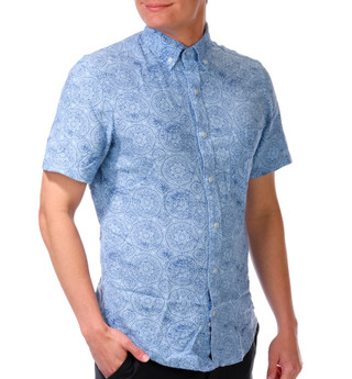 Thumbnail 2: TAILORBYRD Men's Short Sleeve Button Down Linen Shirt 