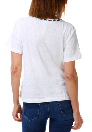 Thumbnail 2: Coral Bay Petite Short Sleeve Embroidered Neck Knit Top 