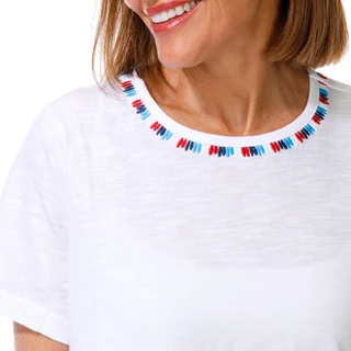 Thumbnail 3: Coral Bay Petite Short Sleeve Embroidered Neck Knit Top 