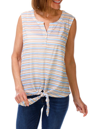 Thumbnail 1: Hearts of Palm Women's Sleeveless Tie Front Henley Top 