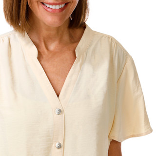 Thumbnail 3: Hearts of Palm Women's Short Sleeve Crinkle Tie Front Button Top 