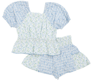 Thumbnail 2: Nanette Lepore Girl's 2 Pc Short Puff Sleeve Peplum Top Short Set 