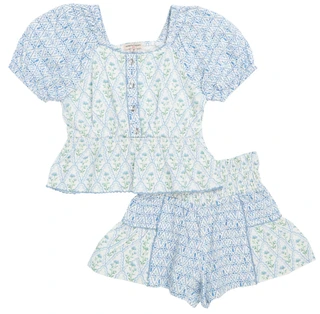 Thumbnail 1: Nanette Lepore Girl's 2 Pc Short Puff Sleeve Peplum Top Short Set 