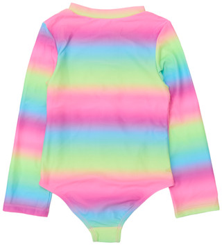 Thumbnail 2: Breaking Waves Girls Zip Up Rainbow Rashguard One Piece Swimsuit 