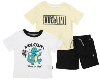 Thumbnail 1: VOLCOM Boys 3 Pc Short Sleeve Graphic Logo Tee Knit Short Set 