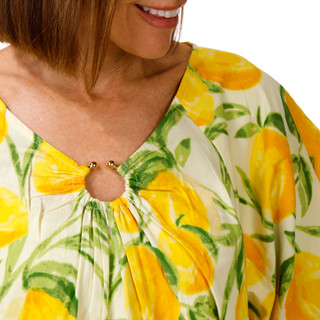 Thumbnail 2: Democracy Women's Short Flutter Sleeve Lemon Print Top 
