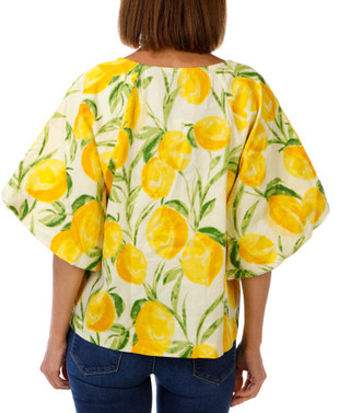 Thumbnail 3: Democracy Women's Short Flutter Sleeve Lemon Print Top 