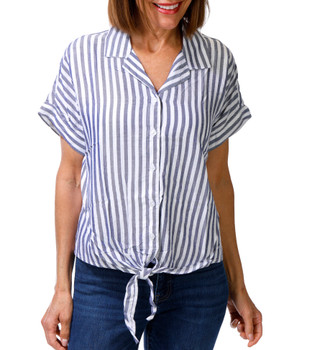 Thumbnail 1: Dash Petite Short Sleeve Striped Button Down Top 