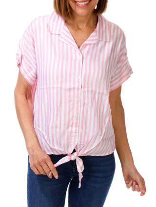 Thumbnail 1: Dash Petite Short Sleeve Striped Button Down Top 