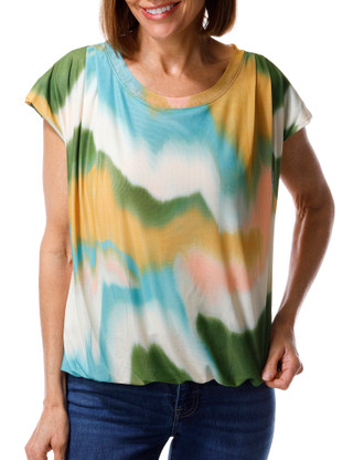 Thumbnail 1: Democracy Women's Short Sleeve Scoop Neck Mesh Top 