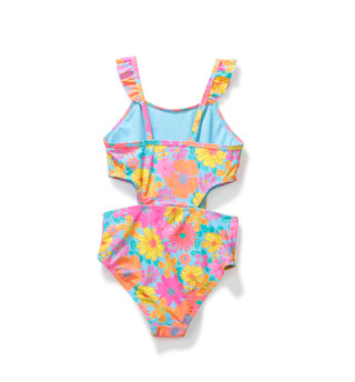 Thumbnail 2: Breaking Waves Big Girl's One Piece Swimsuit w/ Flutter Straps 