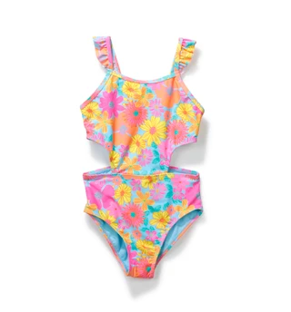 Thumbnail 1: Breaking Waves Big Girl's One Piece Swimsuit w/ Flutter Straps 