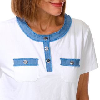 Thumbnail 3: Nautica Women's Short Sleeve Denim Trim Henley Top 