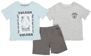 Thumbnail 1: VOLCOM Boy's 3 Pc Short Sleeve Logo Tee Knit Short Set 