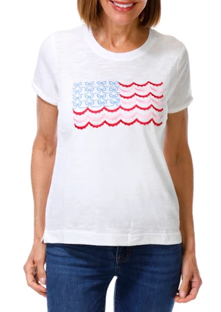 Thumbnail 1: Philosophy Petite Short Sleeve Embroidered USA Flag Tee 