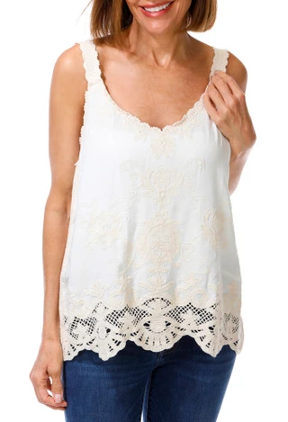 Thumbnail 1: Democracy Women's Crochet Trim V-Neck Tank Top 