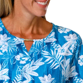 Thumbnail 2: Coral Bay Women's Short Sleeve Printed Notch Bar Top 