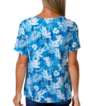 Thumbnail 3: Coral Bay Women's Short Sleeve Printed Notch Bar Top 