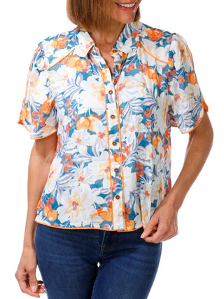Thumbnail 1: Democracy Petite Short Sleeve Floral Button Down Top 