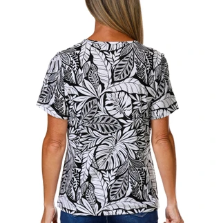 Thumbnail 2: Coral Bay Women's Short Sleeve Printed Grommet V Neck Top 