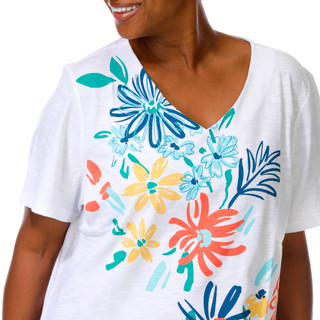 Thumbnail 3: Coral Bay Women's Plus V-Neckline Embellished Short Sleeve Top 