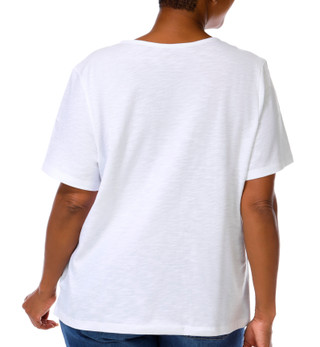 Thumbnail 4: Coral Bay Women's Plus V-Neckline Embellished Short Sleeve Top 
