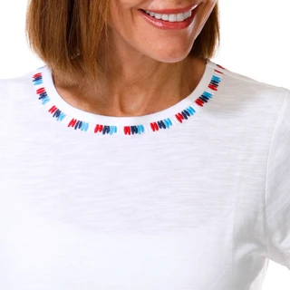 Thumbnail 2: Coral Bay Women's Short Sleeve Embroidered Neck Knit Top 