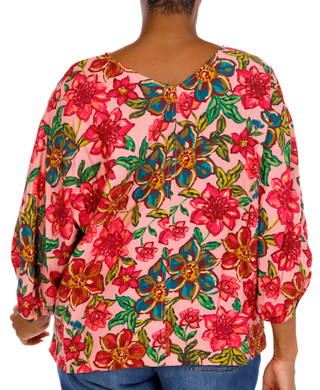 Thumbnail 2: Democracy Plus 3Q Sleeve Kimono V-Neck Floral Woven Top 