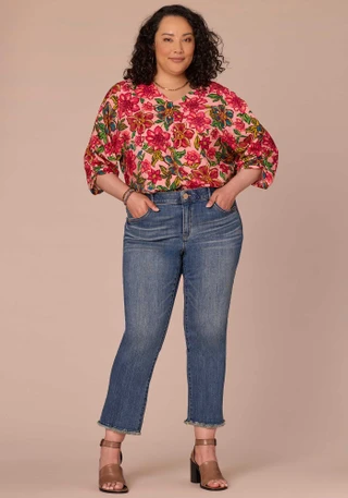 Thumbnail 3: Democracy Plus 3Q Sleeve Kimono V-Neck Floral Woven Top 