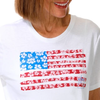 Thumbnail 2: Guy Harvey Women's Short Sleeve Floral USA Flag Tee 