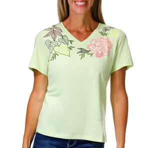 Thumbnail 1: Coral Bay Petite Short Sleeve Floral V Neck Top 