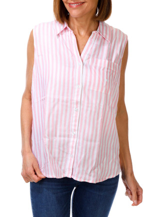Thumbnail 1: Dash Petite Sleeveless Striped Pocket Blouse 