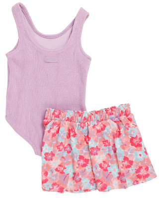 Thumbnail 2: ROXY Girl's 2 Pc One-Piece Ribbed Swimsuit Short Set 