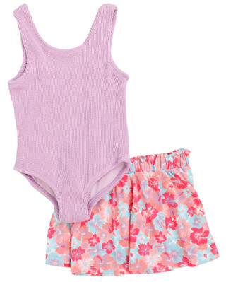 Thumbnail 1: ROXY Girl's 2 Pc One-Piece Ribbed Swimsuit Short Set 