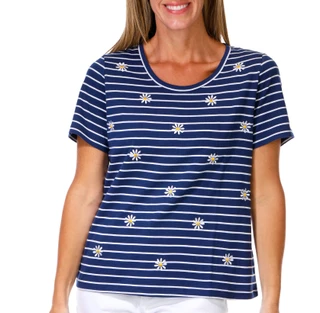 Thumbnail 1: Coral Bay Women's Petite Embroidered Short Sleeve Top 