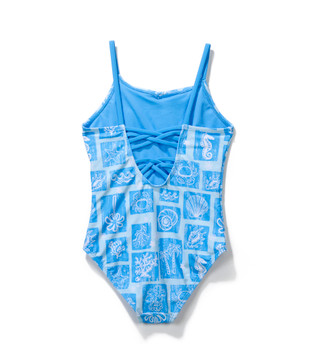 Thumbnail 2: Breaking Waves Big Girls One Piece Cross Back Swimsuit 