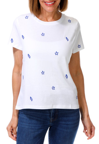 Thumbnail 1: Philosophy Women's Short Sleeve Embroidered Beach Life Top 