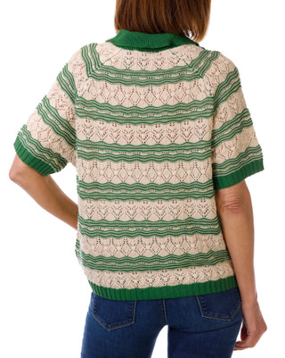 Thumbnail 2: Democracy Women's Short Sleeve Striped Polo Sweater 