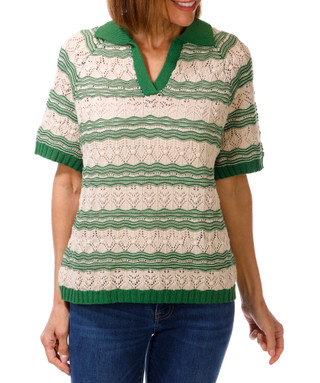 Thumbnail 1: Democracy Women's Short Sleeve Striped Polo Sweater 