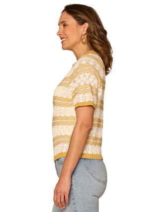 Thumbnail 4: Democracy Women's Short Sleeve Striped Polo Sweater 