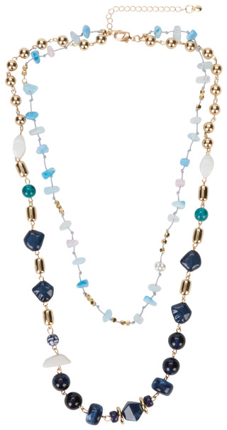 Thumbnail 1: Black Diamond Silver Tone Two-Layer Gem Necklace 