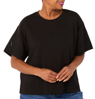 Thumbnail 1: MAGASCHONI Plus Short Sleeve Eyelet Scuba Top 