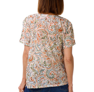 Thumbnail 2: Hearts of Palm Women's Paisley Henley Short Sleeve Top 