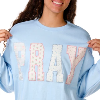 Thumbnail 2: April Kiss Juniors Embroidered Pray Fleece Crew Neck Sweater 