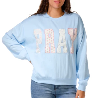 Thumbnail 1: April Kiss Juniors Embroidered Pray Fleece Crew Neck Sweater 