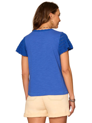 Thumbnail 3: Democracy Womens Short Sleeve Crochet Flutter Sleeve Knit Top 