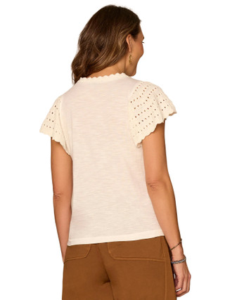 Thumbnail 4: Democracy Womens Short Sleeve Crochet Flutter Sleeve Knit Top 