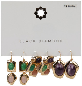 Thumbnail 1: Black Diamond 3 Pc Gold Tone  Multi Stud Hook Earrings 
