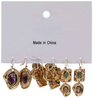 Thumbnail 2: Black Diamond 3 Pc Gold Tone  Multi Stud Hook Earrings 