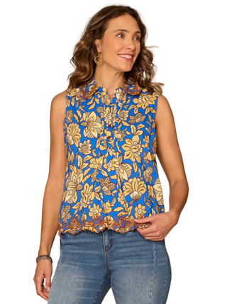 Thumbnail 1: Democracy Womens Sleeveless Scallop Edge Embroidered Top 